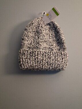 Time and Tru Marled Knit Cuffed Beanie Hat – Gray/Black